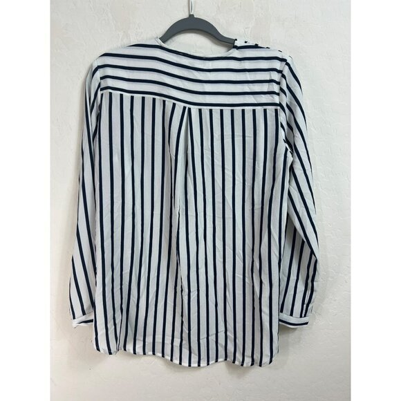 Adrianna Papell S V Neck Blouse Tunic Navy White Stripe Nautical Office Career W - Picture 5 of 7